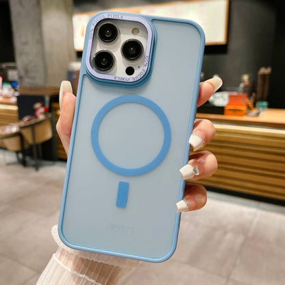 Avelena | Iphone 15 Pro Imitation Metall Frosted Skin Feel Acryl Magsafe Handyhülle - Sierra Blau