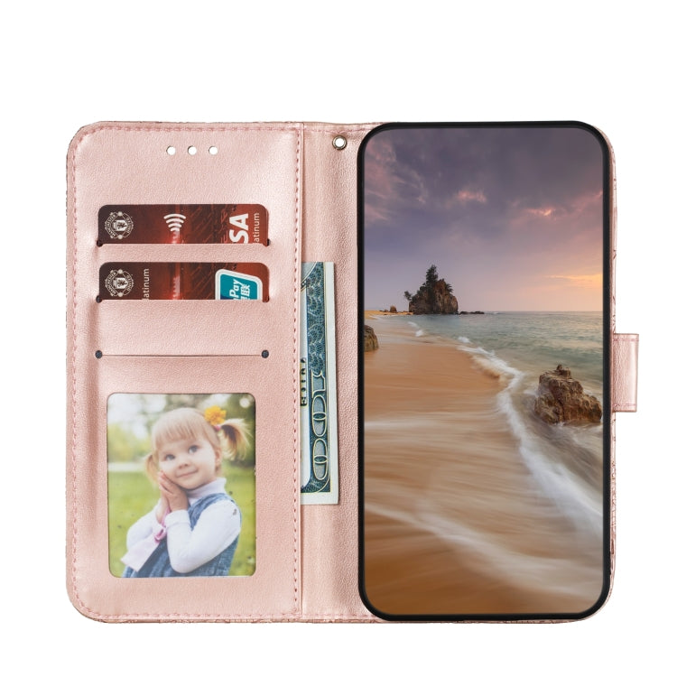 Avelena | iPhone 15 Spitzenblumen-Prägung Flip-Leder-Handyhülle - Rose Gold