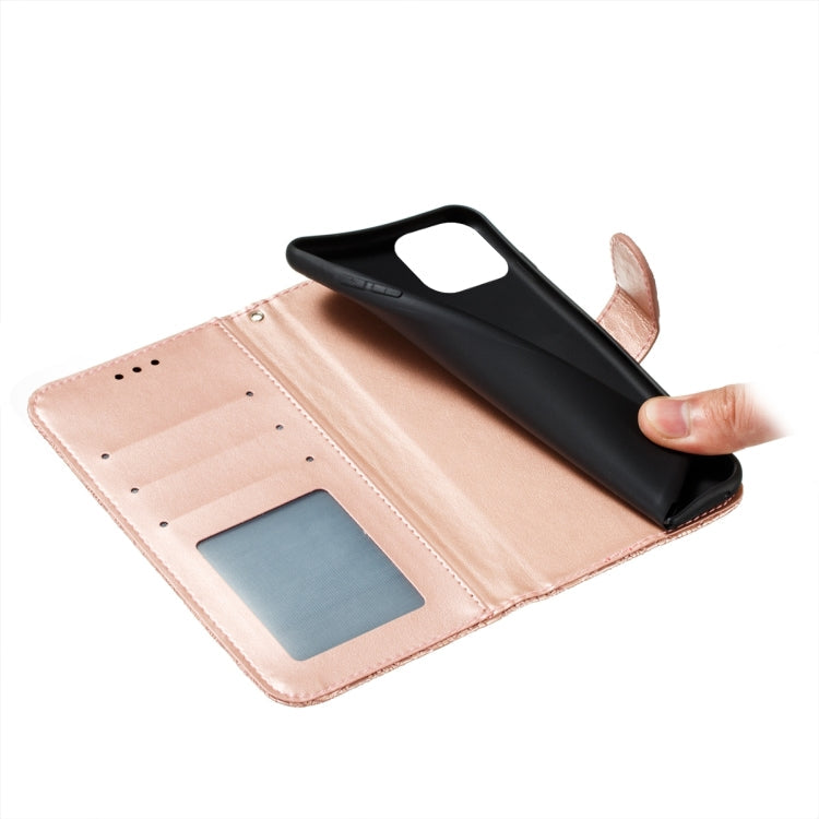 Avelena | iPhone 15 Spitzenblumen-Prägung Flip-Leder-Handyhülle - Rose Gold