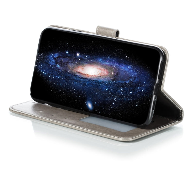 Avelena | iPhone 15 Mandala Prägungsmuster Horizontal Flip Leder Handyhülle - Grau