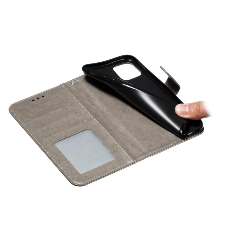 Avelena | iPhone 15 Mandala Prägungsmuster Horizontal Flip Leder Handyhülle - Grau