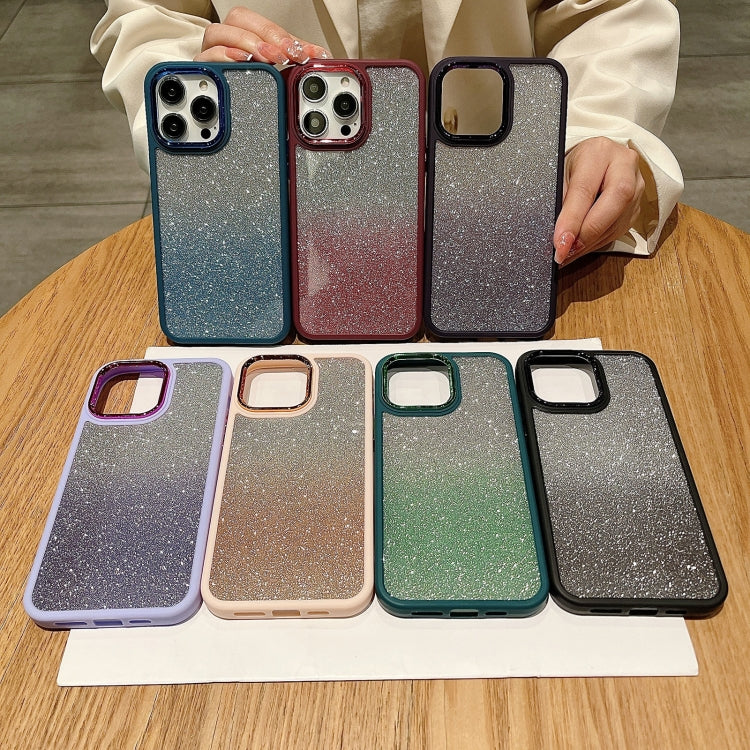 Avelena | iPhone 14 Gradient Glitter Elektroplattierung Acryl Handytasche - Grün