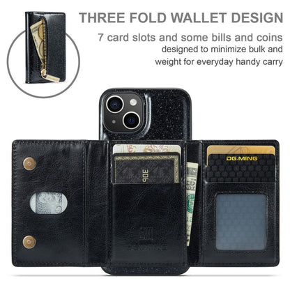 Avelena | iPhone 15 DG.MING M3 Serie Glitzerpulver Kartenetui Leder Handyhülle - Schwarz
