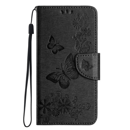 Avelena | iPhone 15 Butterfly Prägung Flip Leder Handyhülle - Schwarz