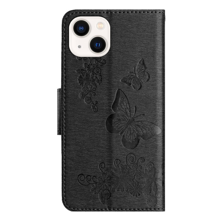 Avelena | iPhone 15 Butterfly Prägung Flip Leder Handyhülle - Schwarz