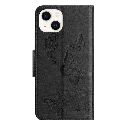 Avelena | iPhone 15 Butterfly Prägung Flip Leder Handyhülle - Schwarz