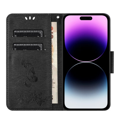 Avelena | iPhone 15 Butterfly Prägung Flip Leder Handyhülle - Schwarz