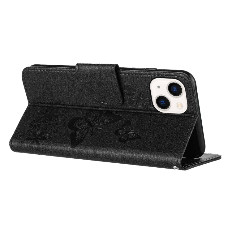 Avelena | iPhone 15 Butterfly Prägung Flip Leder Handyhülle - Schwarz