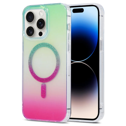 Avelena | iPhone 14 Pro Magic Diamond Blu-ray MagSafe Handyhülle - Grüner Rosenverlauf