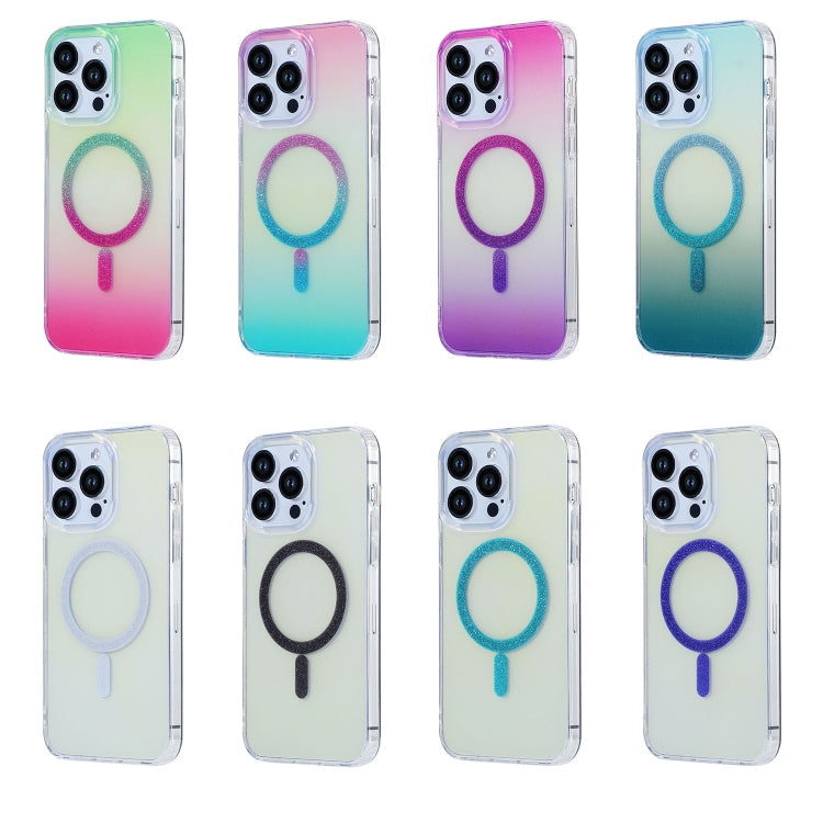 Avelena | iPhone 14 Pro Magic Diamond Blu-ray MagSafe Handyhülle - Grüner Rosenverlauf