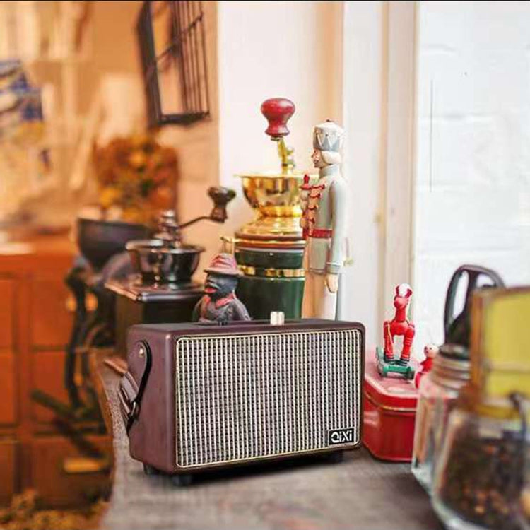 Avelena | SK2025 Vintage Tragbarer Outdoor Desktop Subwoofer Schwerer Bass Wireless Bluetooth Lautsprecher(Rote Ledertasche)