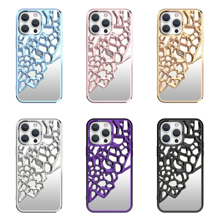 Avelena | iPhone 14 Pro Spiegelstil Hohles Wärmeableitung elektroplattiertes TPU Handyhülle - Schwarz
