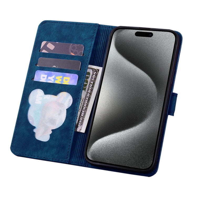 Avelena | iPhone 14 Pro Cartoon Sakura Katze Prägung Leder Handyhülle - Königsblau