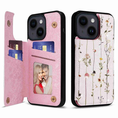 Avelena | iPhone 14 Gedruckte Doppel-Schnalle RFID Anti-Diebstahl Handyhülle - Getrocknete Blumenwelt