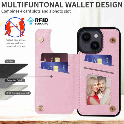 Avelena | iPhone 14 Gedruckte Doppel-Schnalle RFID Anti-Diebstahl Handyhülle - Getrocknete Blumenwelt