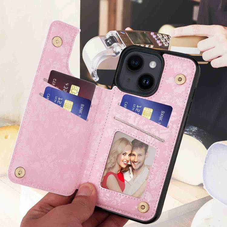 Avelena | iPhone 14 Gedruckte Doppel-Schnalle RFID Anti-Diebstahl Handyhülle - Getrocknete Blumenwelt