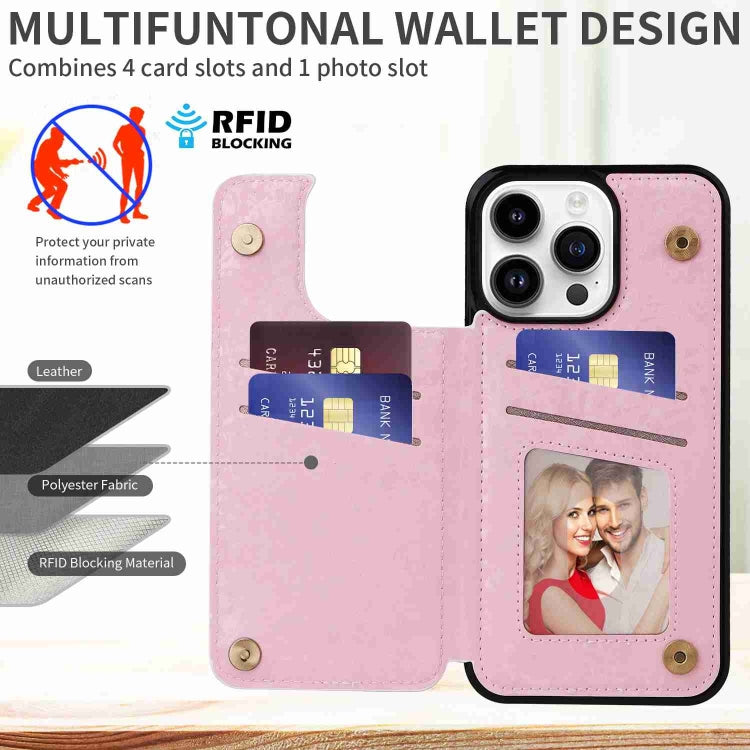 Avelena | iPhone 14 Pro Gedruckte Doppelbuckle RFID Diebstahlschutz Telefonhülle - Getrocknete Blumenwelt