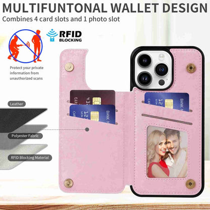 Avelena | iPhone 14 Pro Gedruckte Doppelbuckle RFID Diebstahlschutz Telefonhülle - Getrocknete Blumenwelt