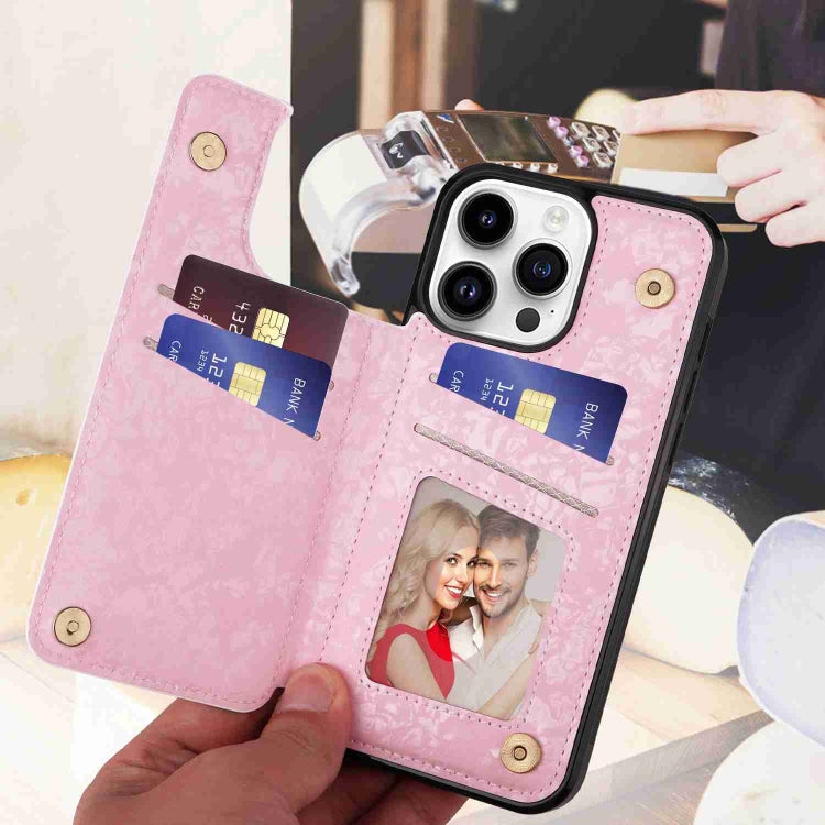Avelena | iPhone 14 Pro Gedruckte Doppelbuckle RFID Diebstahlschutz Telefonhülle - Getrocknete Blumenwelt