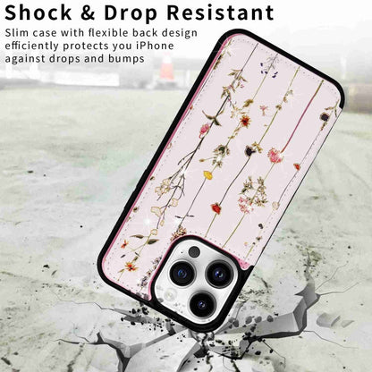 Avelena | iPhone 14 Pro Gedruckte Doppelbuckle RFID Diebstahlschutz Telefonhülle - Getrocknete Blumenwelt