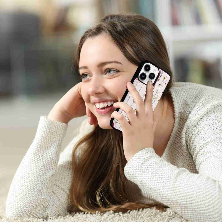 Avelena | iPhone 14 Pro Gedruckte Doppelbuckle RFID Diebstahlschutz Telefonhülle - Getrocknete Blumenwelt