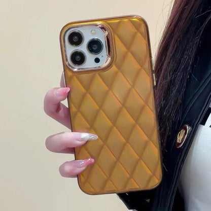 Avelena | iPhone 14 Pro 3D Rhombus Elektroplattierung TPU Hybrid PC Handyhülle - Gold