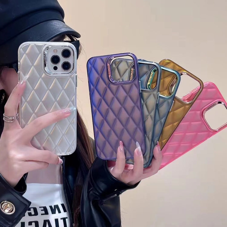 Avelena | iPhone 14 Pro 3D Rhombus Elektroplattierung TPU Hybrid PC Handyhülle - Gold