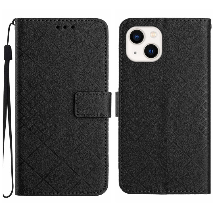 Avelena | Iphone 14 Plus Rhombisches Gitterstruktur Leder Handytasche - Schwarz
