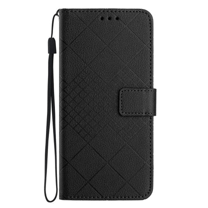 Avelena | Iphone 14 Plus Rhombisches Gitterstruktur Leder Handytasche - Schwarz