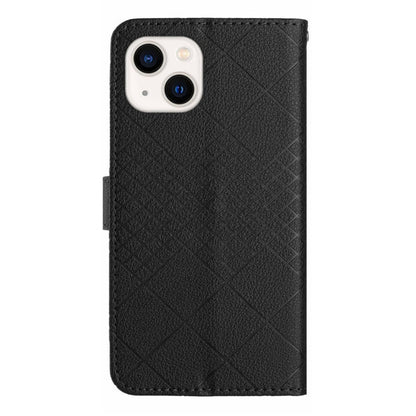 Avelena | Iphone 14 Plus Rhombisches Gitterstruktur Leder Handytasche - Schwarz