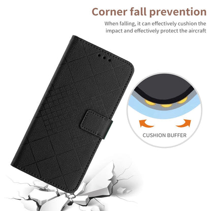 Avelena | Iphone 14 Plus Rhombisches Gitterstruktur Leder Handytasche - Schwarz