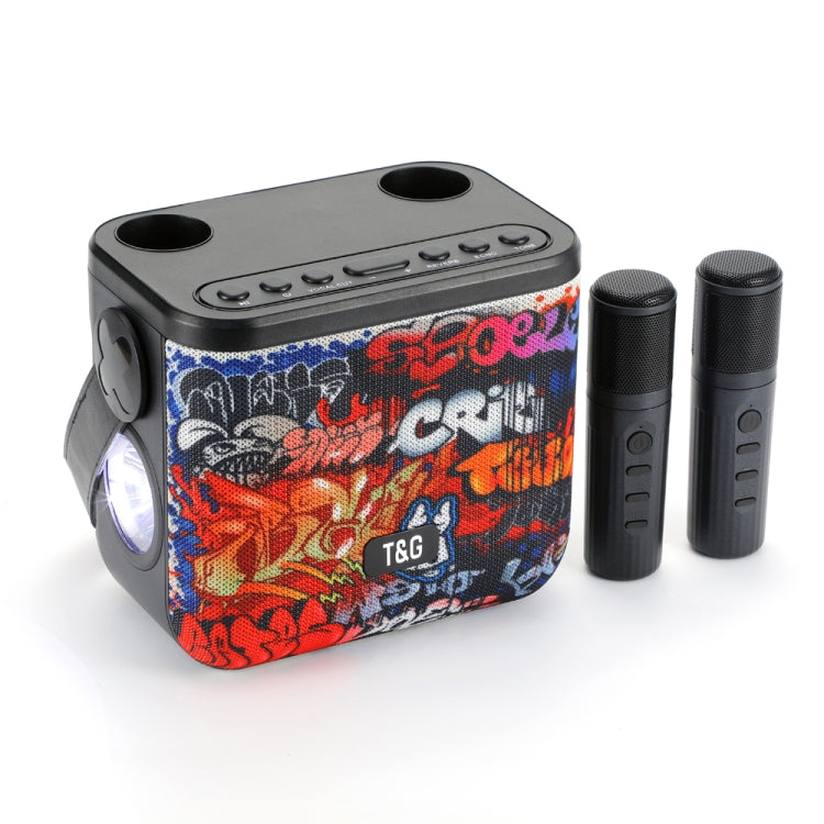 Avelena | T&G TG545DK Home Handheld Dual-Mikrofon KTV Wireless Bluetooth Lautsprecher mit Taschenlampe (Graffiti)