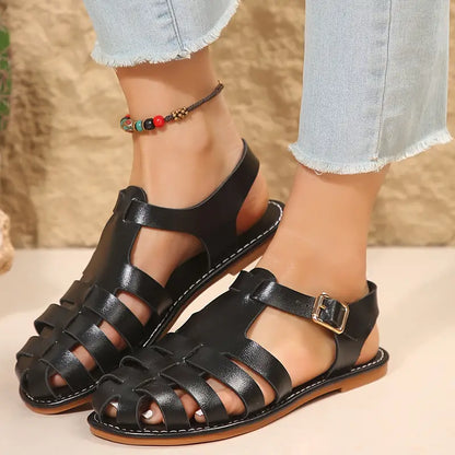 Avelena | Damen flache Sandalen, geschlossene Zehe, Knöchelriemen, lässige Sommersandalen für den Strand