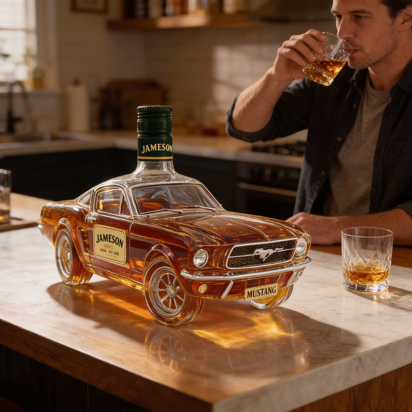 Avelena | Mustang Whiskey-Dekanter | 3D Glasdesign | Klar