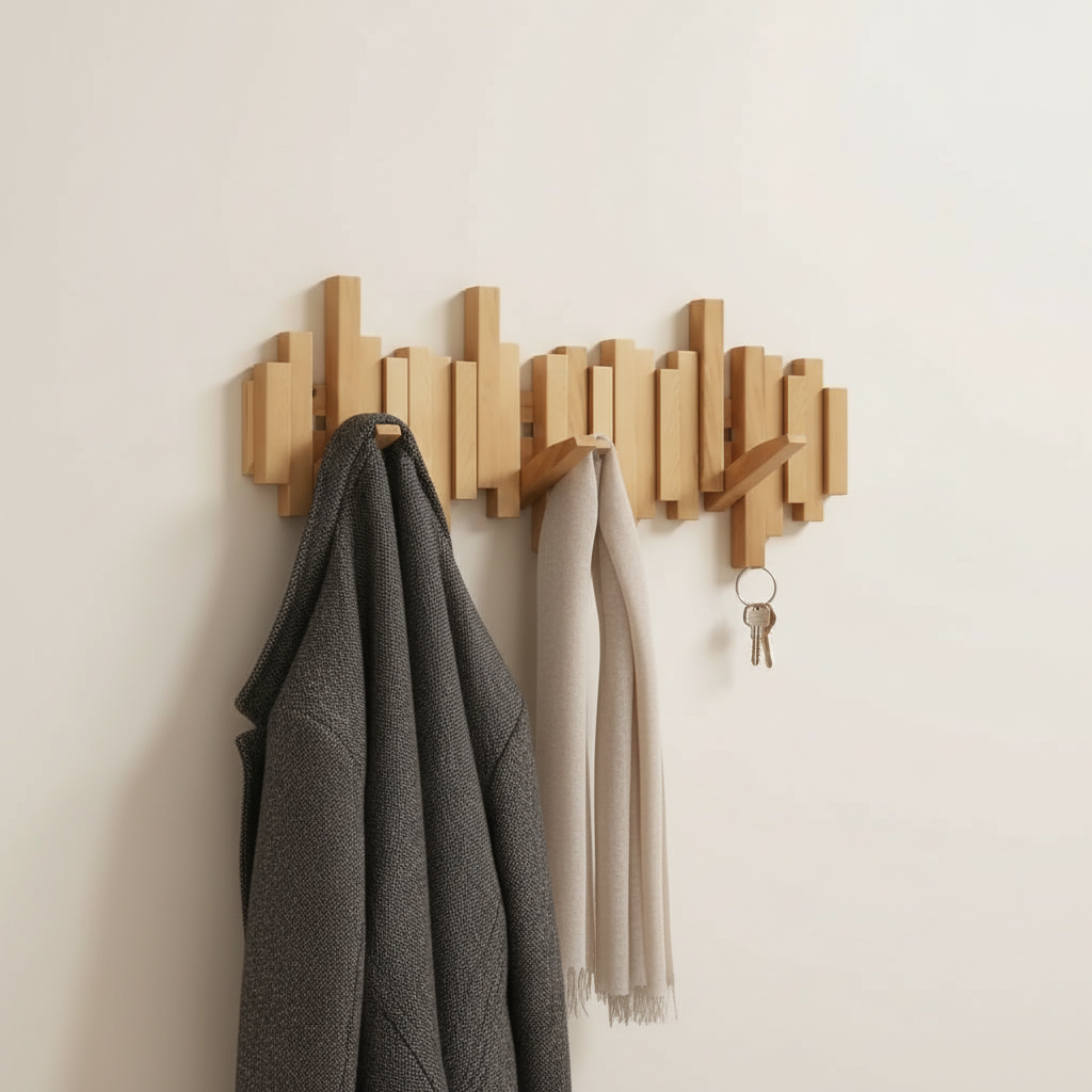 Avelena | Wandgarderobe im Klavier-Design | Klappbare Holzhaken | Holz