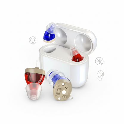 Avelena | HearPro ITC Hörsystem | Wiederaufladbare In-Ohr-Verstärker | Intelligente Geräuschreduzierung | Inkl. Ladebox