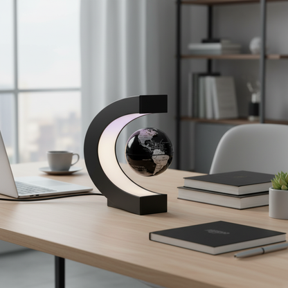 Avelena | Schwebende Globuslampe | Magnetische Levitation & LED Licht | C-Form