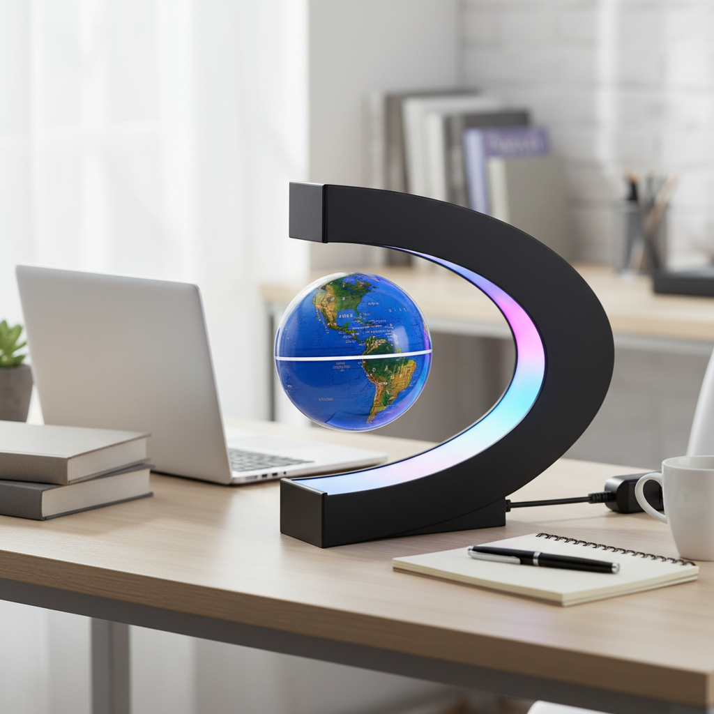 Avelena | Schwebende Globuslampe | Magnetische Levitation & LED Licht | C-Form