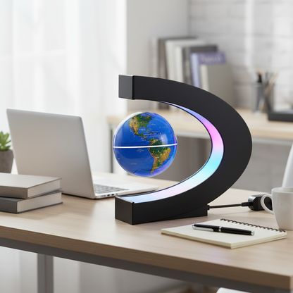 Avelena | Schwebende Globuslampe | Magnetische Levitation & LED Licht | C-Form