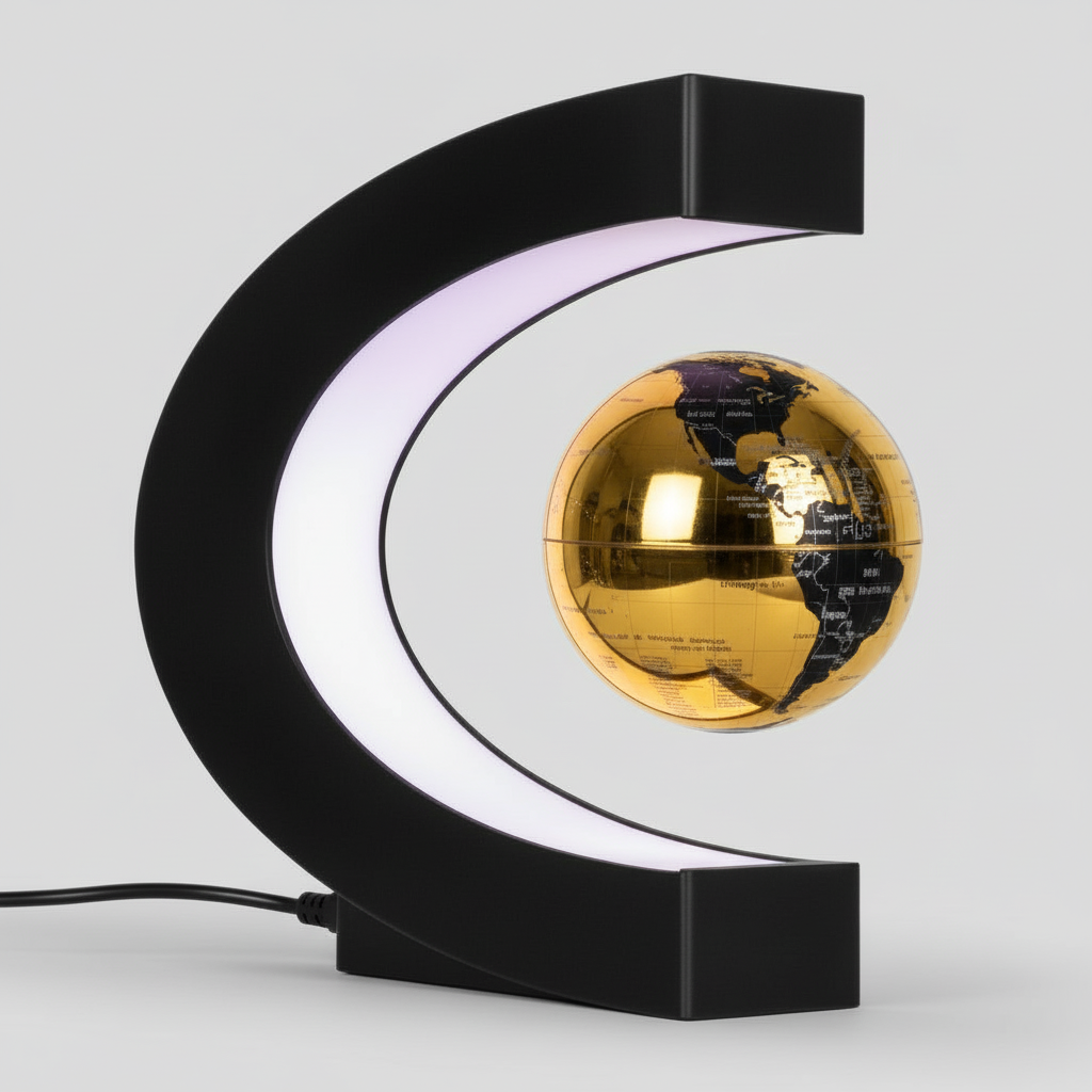 Avelena | Schwebende Globuslampe | Magnetische Levitation & LED Licht | C-Form