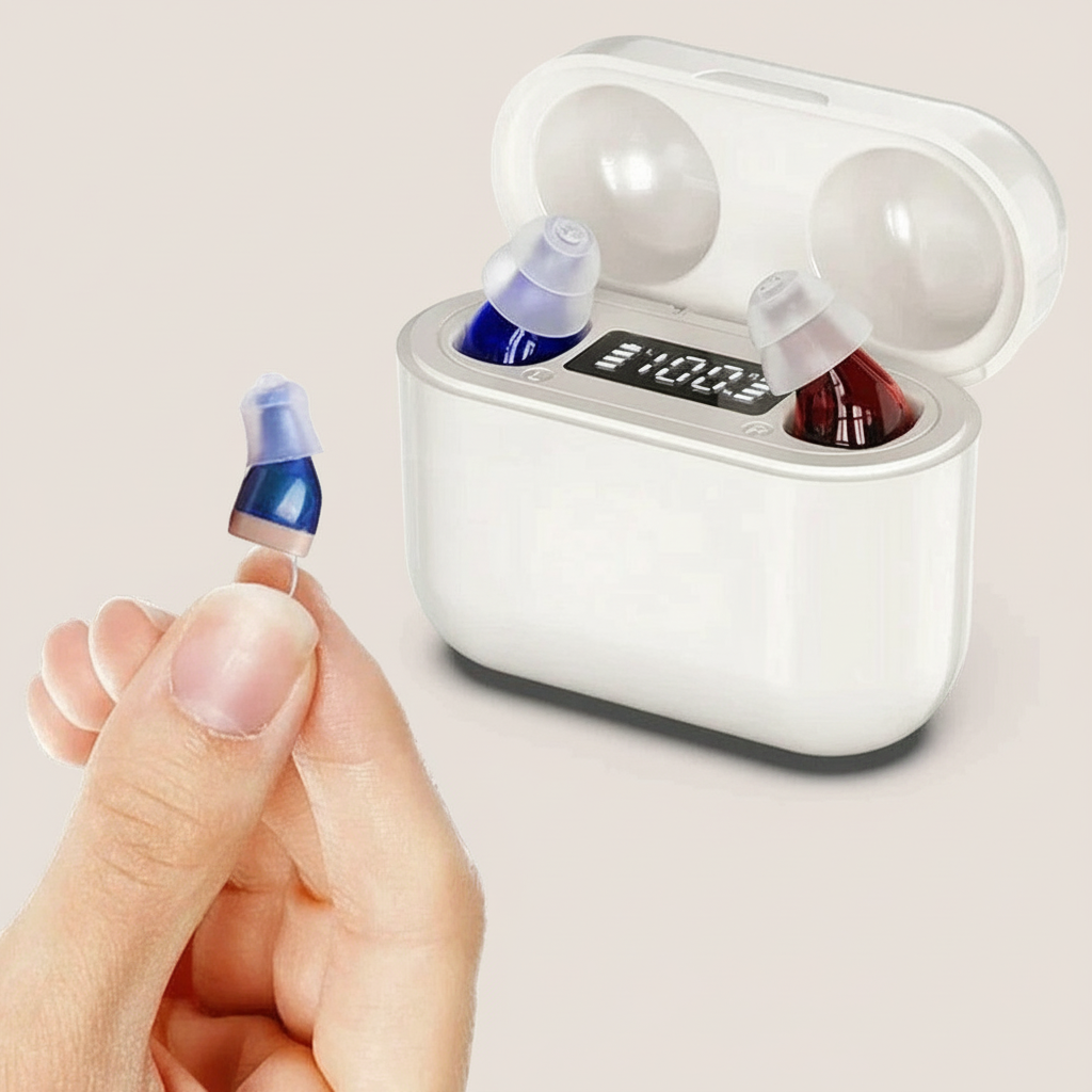 Avelena | HearPro ITC Hörsystem | Wiederaufladbare In-Ohr-Verstärker | Intelligente Geräuschreduzierung | Inkl. Ladebox