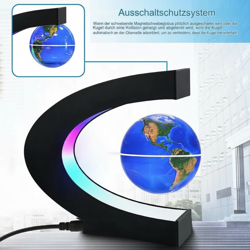 Avelena | Schwebende Globuslampe | Magnetische Levitation & LED Licht | C-Form