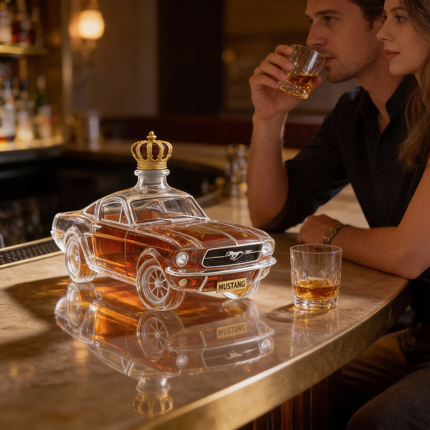 Avelena | Mustang Whiskey-Dekanter | 3D Glasdesign | Klar