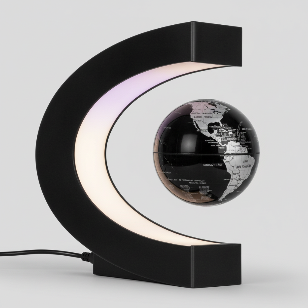 Avelena | Schwebende Globuslampe | Magnetische Levitation & LED Licht | C-Form