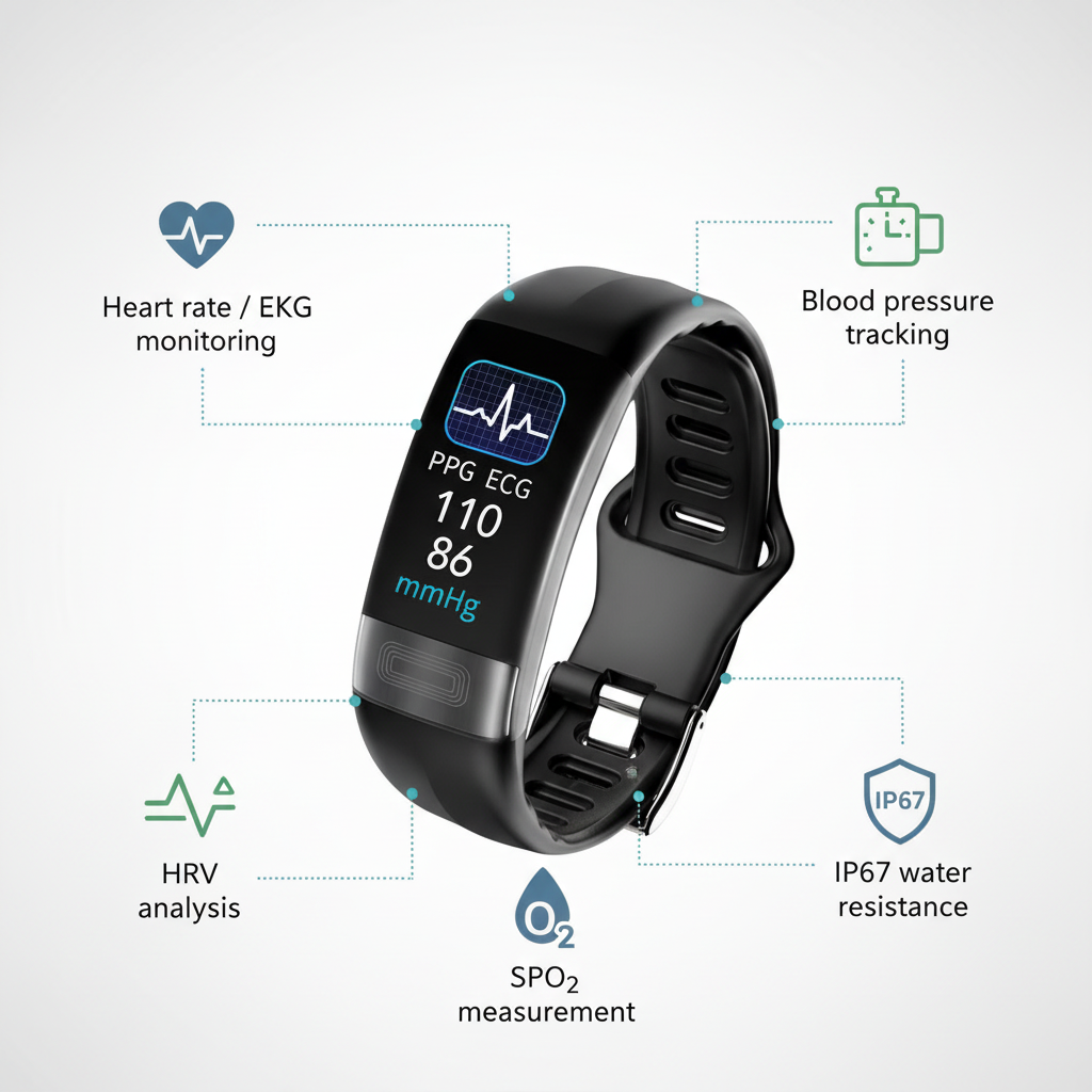 Avelena | P11 Plus Smart Bracelet | EKG & Herzgesundheit | IP67, Silikon