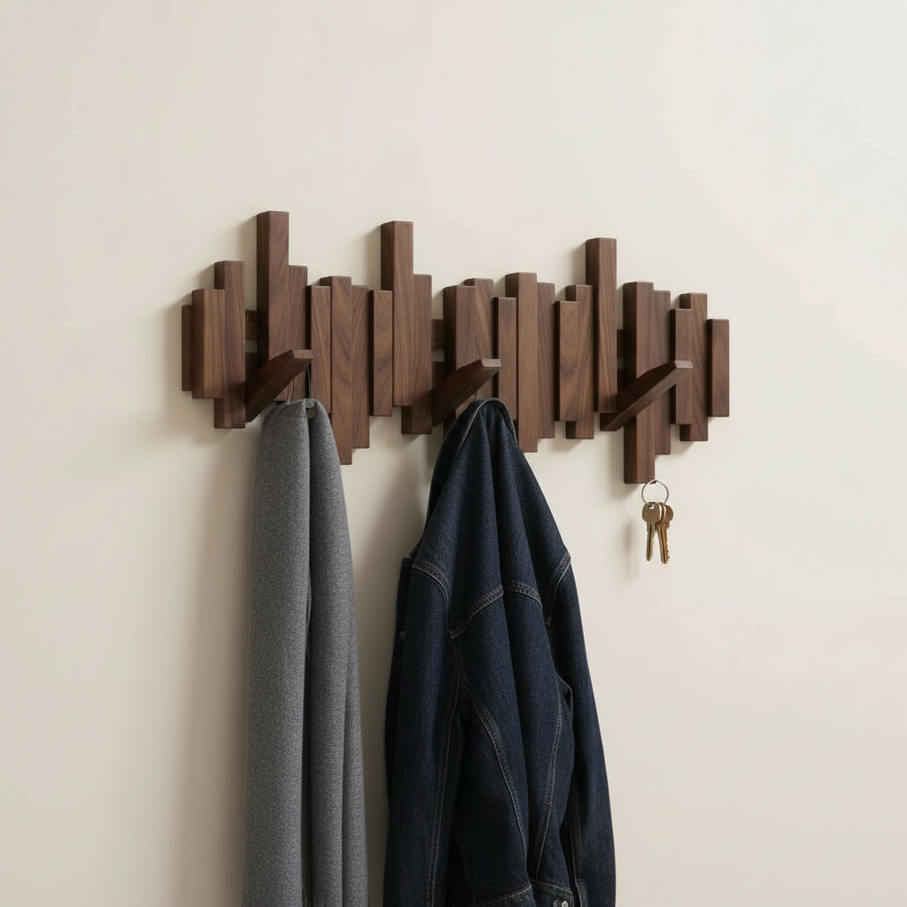 Avelena | Wandgarderobe im Klavier-Design | Klappbare Holzhaken | Holz