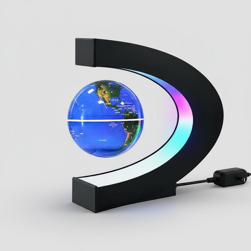 Avelena | Schwebende Globuslampe | Magnetische Levitation & LED Licht | C-Form