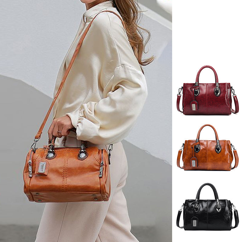 Avelena | Neue Handtaschen aus Öl-Wachs-Leder Boston, Große Tragetasche aus Weichem Leder
