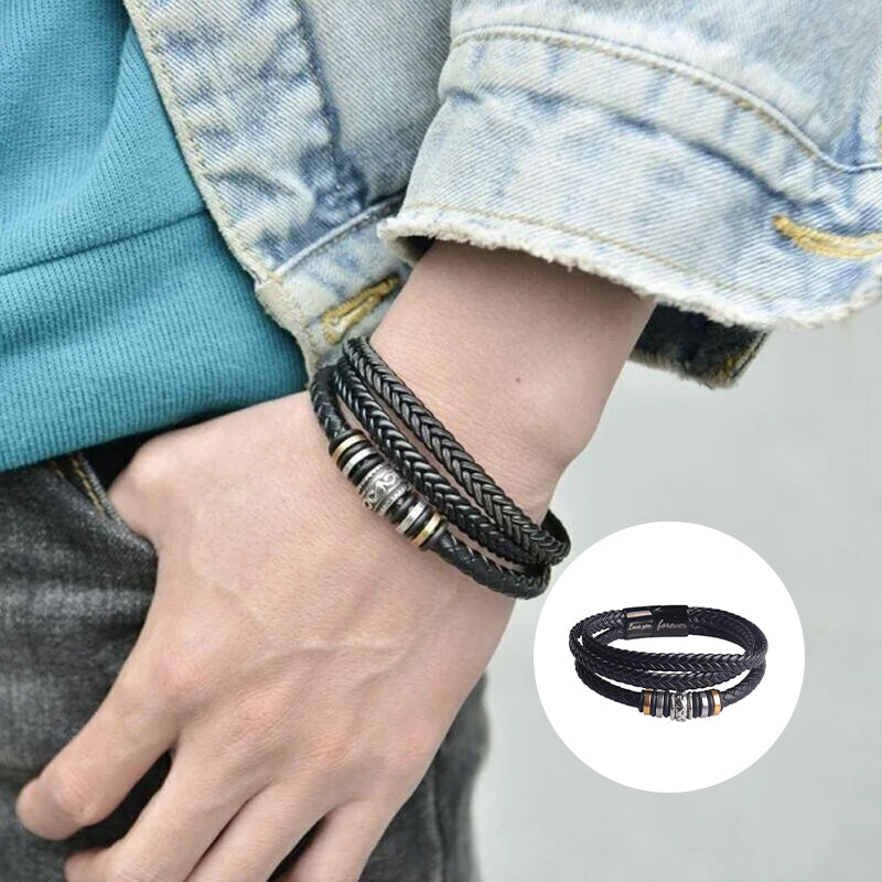 Avelena | für Meinen Sohn Armband – Klassisches Geflochtenes Lederarmband mit Graviertem Text, Magnetverschluss aus Edelstahl – Perfektes Geschenk für Männer