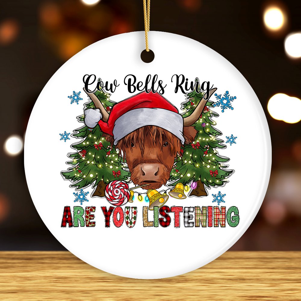 Avelena | Glockenring, Hörst Du Weihnachtsschmuck, Hochlandrind mit Weihnachtsmütze